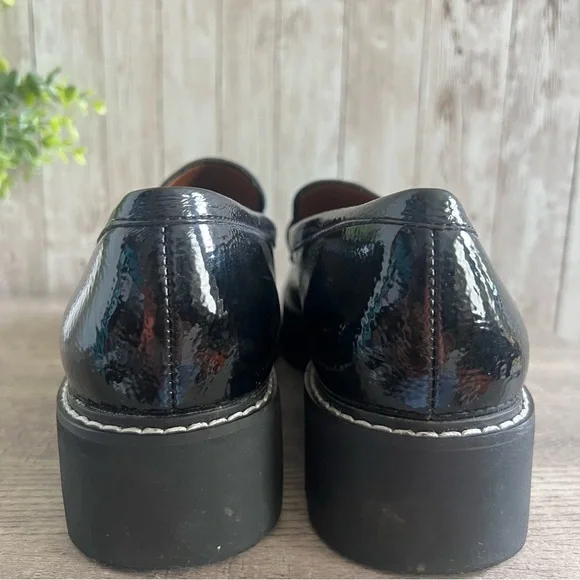 Franco Sarto Black Patent Platform Loafers Preppy Business Casual Womens 9.5 - Picture 5 of 6